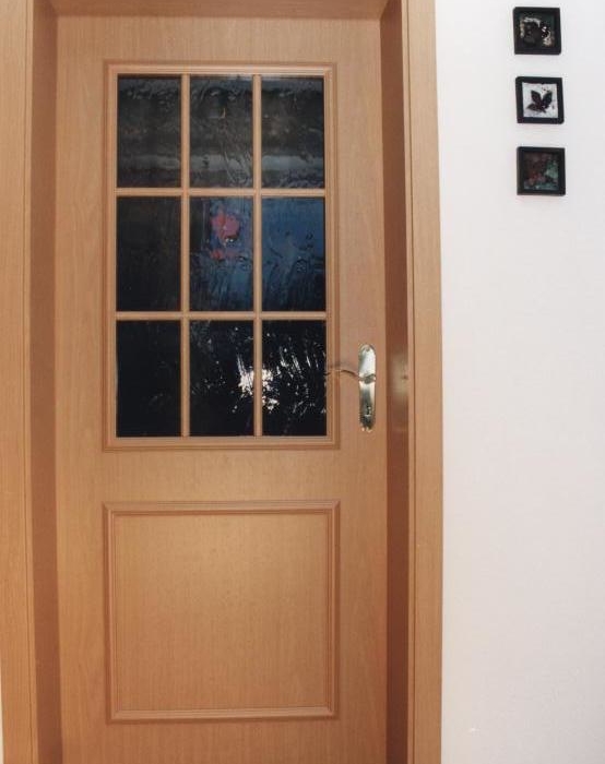 Innentür Buche Dekor mit Verglasung Barock Weiß & Sprossen Rahmen & Messing Langschild Garnitur