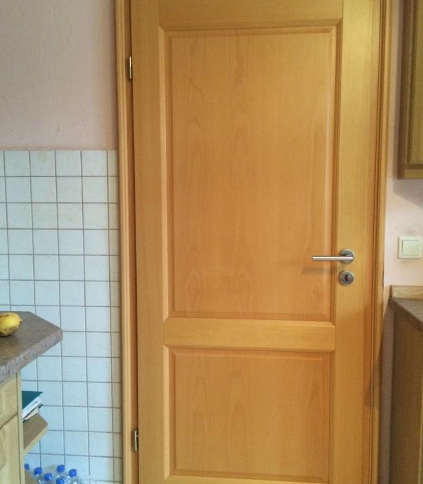 Innentür mit Zarge Buche Furnier als Stiltür Kassetten Füllung grade & Edelstahl-Chrom Rosettengarnitur