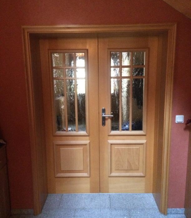 2 Flügelige Innentür mit Zarge Buche & Verglasung Barock Weiß  & Kassetten Füllung & Sprossen Rahmen