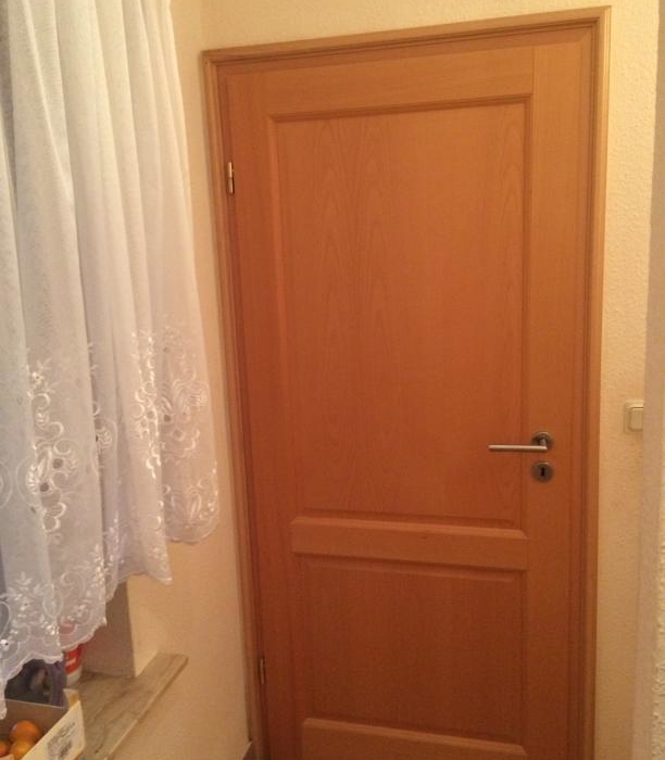 Innentür mit Zarge Buche Furnier als Stiltür Kassetten Füllung grade & Edelstahl-Chrom Rosettengarnitur