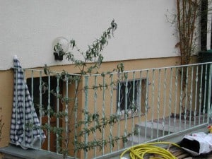 Außentreppe Stahlgeländer mit Zierstäben & Flachstahl Handlauf & 90 Grad Ecke