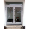 Aluminium Ladentür oder Geschäftstür 2-Flügelig mit Oberlicht Farbe RAL 7035 Lichtgrau